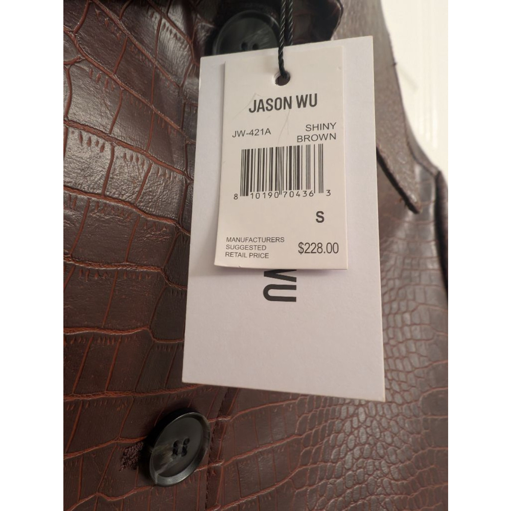 Women's Jason Wu Croc Embossed Leather Jacket S Chocolate Brown Edgy Classic - Picture 5 of 8